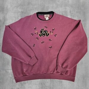 Vintage Top Stitch Morning Sun Mauve Heart Embroidered Sweatshirt Large Granny